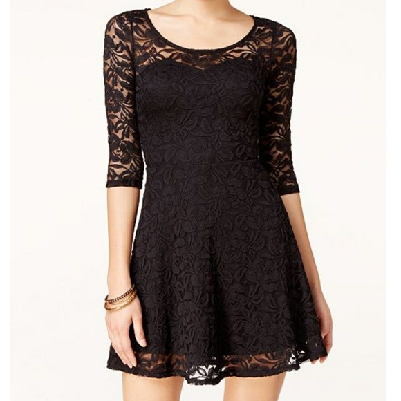 Material Girl Dresses & Skirts - Material Girl | Black Lace Illusion Skater Dress